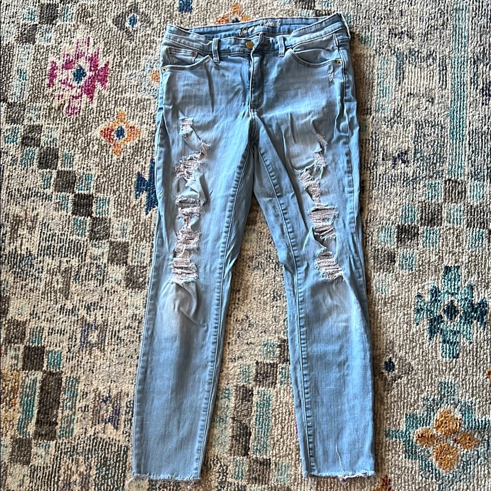 Women's Light Blue Distressed Jeans